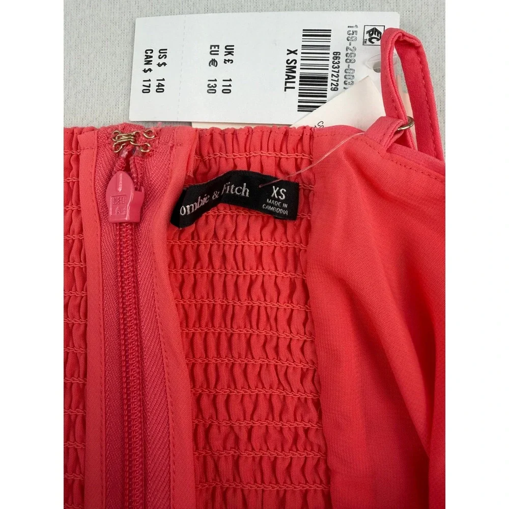 Abercrombie & Fitch Pink Red Colorblock Ruched Chiffon Maxi Dress XS NEW